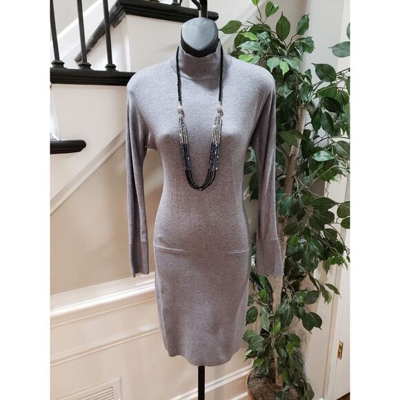 White House Black Market Womens Gray Mock Neck Long Sleeve Knee Length Dress XXS - Picture 10 of 11